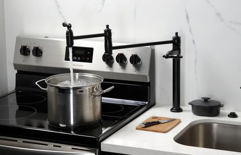 Struggling to fill heavy pots in your kitchen sink? There's a better way! A pot filler faucet is a game-changer, mounted near your stove to extend for easy filling of any pot size. Get yours today at AMAStoneWorks.com #kitchenupgrade #potfillerfaucet #kitchenlife #makecookingfun #musthaveforcooks Over Sink, Pot Filler Faucet, Pot Filler, Kitchen Pot, Kitchen Upgrades, Game Changer, Kitchen Sink, Kitchen Ideas, Stove