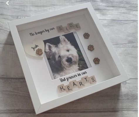 Wooden Paw Print, Pawprints Left By You, Pet Memorial Ideas Dogs, Memorial Picture Frame, Dog Shadow Box, Pet Memorial Frames, Scrabble Frame, Scrabble Art, Kraft Labels