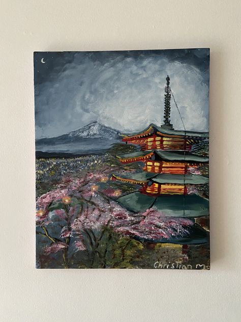 Tokyo Painting Acrylic, Japan Painting Acrylic, Tokyo Painting, Japan Painting, Japanese Drawings, Vibes Art, Oil Pastel Art, Canvas Painting Designs, Mt Fuji