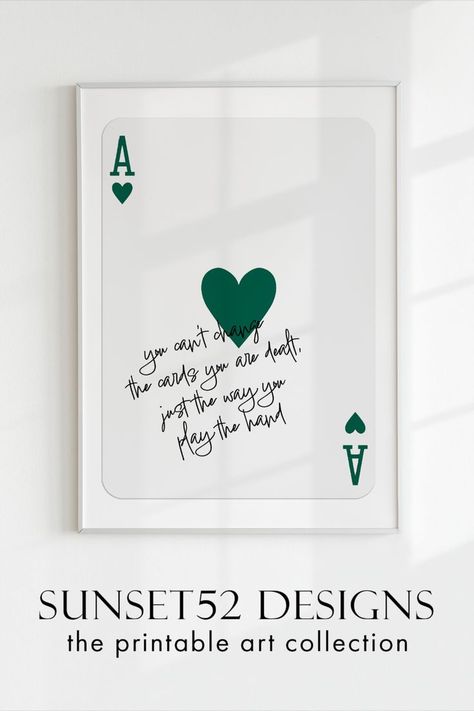 Discover the timeless charm of playing card aces through our meticulously crafted digital posters. Elevate your decor with these captivating aesthetic prints that blend artistry with the intrigue of cards. Perfect for enthusiasts and those with an eye for elegance. Redefine your space today with the magic of digital artistry. # Playing Cards Aesthetic, Playing Card Print, Poster Green, Aesthetic Prints, Ace Card, Ace Of Hearts, Card Print, Lucky You, Retro Print