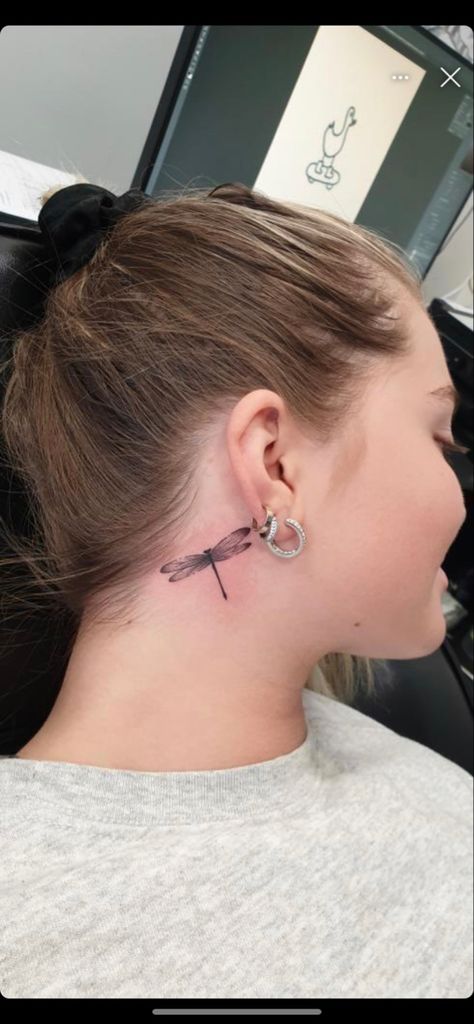 Dragon Fly Tattoo Behind Ear, Dragonfly Tattoo Behind Ear, Dragon Fly Tattoo, Fly Tattoo, Tattoo Behind Ear, Dragonfly Tattoo, Dragon Fly, The Ear, Piercing Tattoo