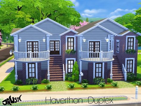 Jaws3's Haverthon Duplex Duplex Floor Plans, Sims Freeplay Houses, Sims 4 Expansions, Sims 4 House Design, Sims Building, Duplex House, Sims 4 Build, Sims 4 Houses, Sims House