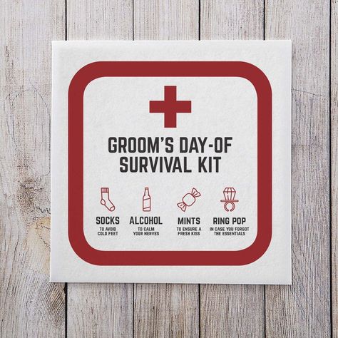 Groom Wedding Survival Kit | Etsy Wedding Survival Kit, Groom Survival Kits, Cold Feet Socks, Wedding Survival Kits, Mean Girls Burn Book, Groomsmen Boxes, Groomsman Proposal Box, Party Favors Wedding, Weddings Gifts