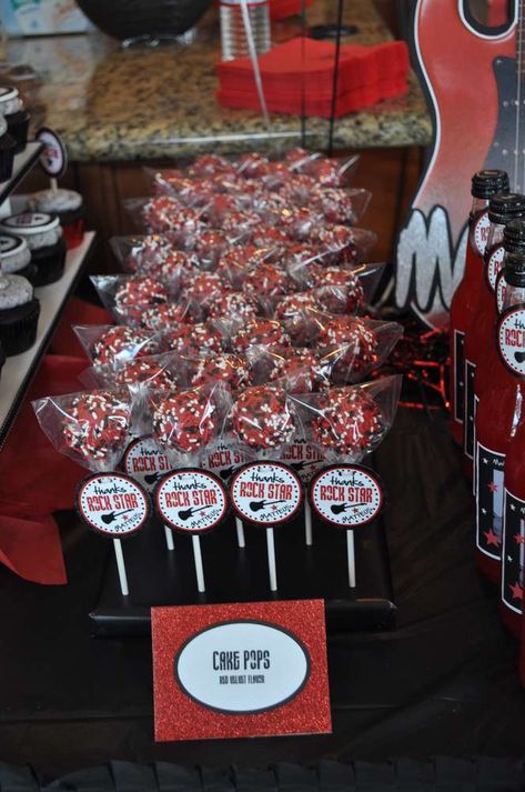 Rock And Roll Theme Cake Pops, Rock N Roll Cake Pops, Rock And Roll Cake Pops, Rock Star Birthday Party Ideas, Rock Star Party Favors, Star Birthday Party Ideas, Rock Star Birthday Party, Rock And Roll Birthday Party, Star Cake Pops