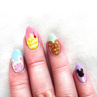 Disney Nail Designs Short Nails, Winter Nails Tips, Universal Nails, Nails 2023 Winter, Disney Nail Ideas, Disney Manicure, 2023 Winter Nails, Food Nail Art, Disneyland Nails