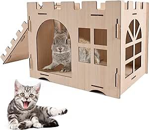 Rabbit Hideout, Rabbit Castle, Hamster Hideout, Mouse Cage, Hamster Habitat, Cat Castle, Indoor Rabbit, Wooden Rabbit, Bunny House