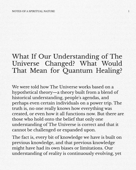 🕯️ What if everything you thought you knew about the universe shifted tomorrow? How would that change the way we look at quantum healing and the connection between science and spirituality? Swipe through to see why I believe embracing the unknown is the key to living a quantum life.✨ #QuantumHealing #ScienceMeetsSpirituality #mindsetshift Quantum Consciousness, How The Universe Works, Quantum Healing, Spiritual Reality, Quantum Entanglement, Sacred Science, Witch Spirituality, Power Trip, The Unknown