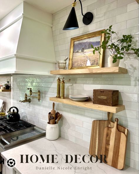 Open Shelf Styling Kitchen Shelves In Kitchen Above Sink, Open Shelves Beside Range Hood, Floating Shelves Next To Range Hood, Range Hood With Open Shelving, Above Sink Shelf, Shelf Above Sink, Open Shelving In Kitchen, Shelving In Kitchen, Kitchen Decor Fall