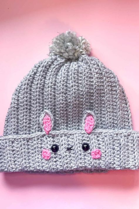 Bunny Ear Beanie Crochet Pattern - thecaffeinatedsnail.com Bunny Ear Beanie Crochet, Bunny Beanie Crochet Pattern, Crochet Bunny Beanie, Bunny Ear Beanie, Knitting Patterns Hats Women, Bunny Hats, Bear Hat Pattern, Crochet Bear Hat, Bunny Beanie