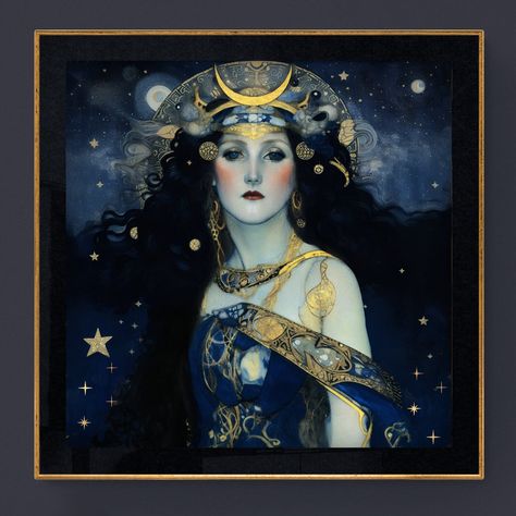 Goddess Of Stars, Goddess Of Night, Gothic Poster, Gothic Decor Bedroom, Black Moon Lilith, Dark Blue Walls, Star Goddess, Boho Space, Quails