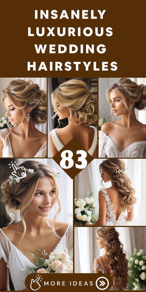 Wedding Hair Dues, Classic Wedding Hairstyles Down, Wedding Hairstyles 2024, 2024 Bridal Hair, Wedding Hair 2024, Wedding Hair Updo With Veil, Bridal Hairdos, Wedding Day Hairstyles, Romantic Wedding Hairstyles