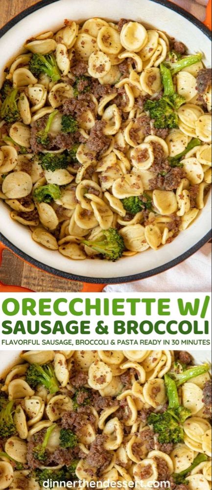 Orecchiette with Sausage and Broccoli is an easy Italian weeknight dinner made in 30 minutes! #dinner #Italianrecipes #pasta #orecchiette #sausage #broccoli #dinnerthendessert Orecchiette With Sausage And Broccoli, Garlic Wine Sauce, Orecchiette Pasta Recipes, Sausage Broccoli Pasta, Simple Italian Pasta, Broccoli And Sausage, Orecchiette With Sausage, Sausage And Broccoli, Resep Pasta