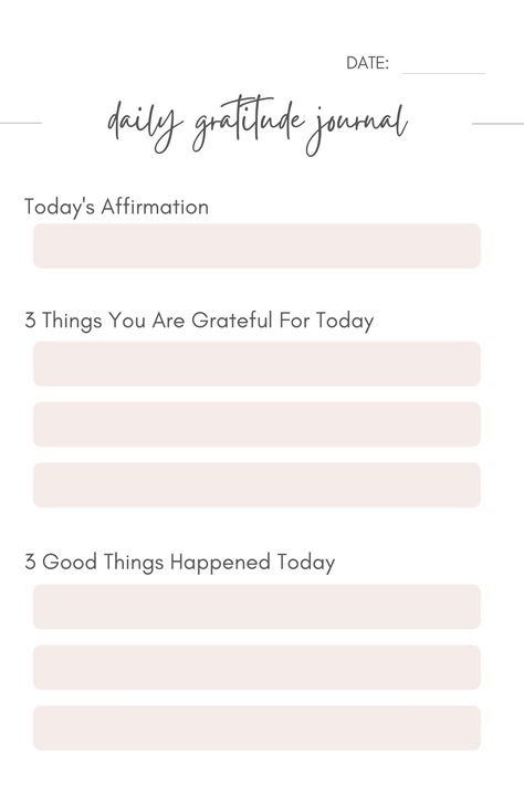 Gratitude journal Affirmation Journal Template, Simple Daily Journal Ideas, Night Journal Template, Gratitude Journal Templates, Journal Prompts Simple, Easy Daily Journal Ideas, Gratitude Journal Templates Printable Free, Gratitude Journal Template Ideas, Free Printable Gratitude Journal Pages