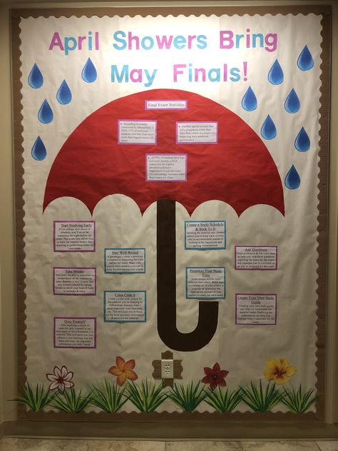 This bulletin board give different tips and tricks to perform well on residents' final exams! Bulletin Board Ideas For Spring, April Bulletin Board Ideas, Resident Assistant Programs, Final Exam Study Tips, Spring Bulletin Board Ideas, Resident Assistant Door Decs, Dorm Bulletin Boards, April Bulletin Boards, April Fool's Pranks