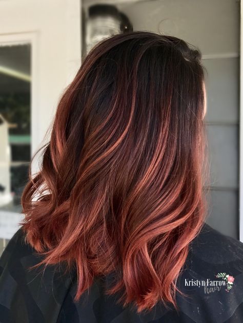 Transition From Red To Brown Hair, Red Copper Ombre Hair, Auburn Blonde Highlights In Brown Hair, Brunette Red Balayage, Brunette To Red Hair Balayage, Brown To Red Balayage, Red Balayage Hair Brunettes, Red Balayage Hair, Brunette Ombre