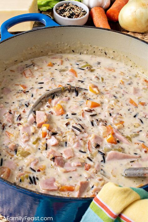 Ham Wild Rice Soup, Ham And Wild Rice Soup, Ham Soup Crockpot, Healthy Ham, Ham Leftovers, Soup Crock Pot, Creamy Wild Rice Soup, Ham Soup Recipes, Savory Ham