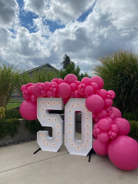 Pink Balloons, Barbie Party, 50th Birthday Party Decorations Hot Pink 50th Birthday Party, Barbie 50th Birthday Party, 50th Birthday Ideas For Women Pink, 50 Shades Of Pink Party, Pink Birthday Balloons, 50th Birthday Ideas For Women, 50th Birthday Ideas, Birthday Ideas For Women, 50th Birthday Themes