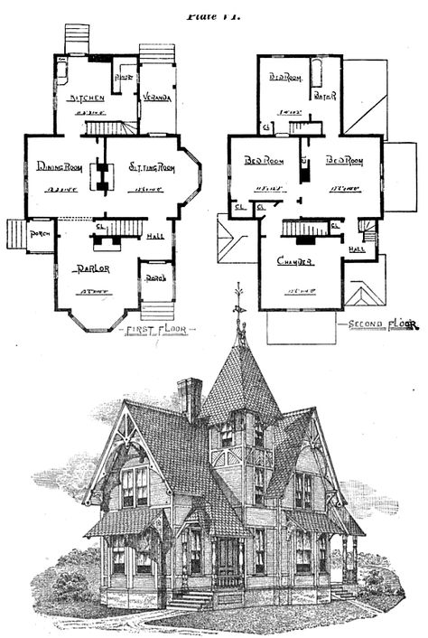 Gothic Revival Floor Plans, Dark Academia Floor Plan, Witch House Floor Plan, Cottage House Designs, Architecture Cool, Victorian House Plans, Victorian Style House, Indian House Plans, Sims Builds