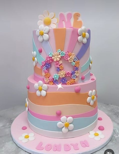 Sixth Birthday Party Themes, 70s Theme Smash Cake, Two Groovy Sheet Cake Ideas, 70s Theme Sheet Cake, 10 Is A Vibe Birthday, 10 Is A Vibe Cake, Five Is The Vibe Cake, Peace And Love Birthday Party Ideas, Groovy Theme Birthday Cake