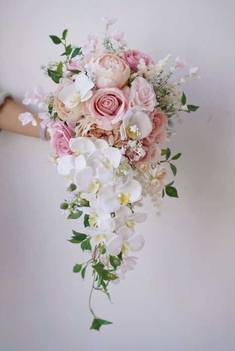 Bride Bouquets 2023, Beautiful Wedding Bouquet, Bridal Bouquet With Orchids And Roses, Wedding Flowers Cherry Blossom, Dangling Wedding Bouquet, Wedding Bouquets Orchids And Roses, Bridal Bouquets 2023, Cascading Wedding Bouquets Pink, Cherry Blossom Bridal Bouquet