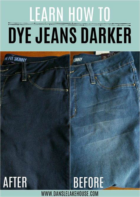 Learn how to dye jeans darker with these easy clothes dyeing tutorial. Dye new or old jeans a dark blue in the wash. Dye Jeans Darker, How To Dye Jeans, Clothes Dye, How To Make Jeans, Denim Dye, Dyeing Tutorials, Diy Dye, Rit Dye, Dye Jeans