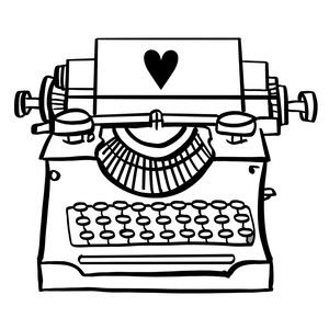 Design Store Product ID 229618 Writing Typewriter, Desenho Aesthetic, Typewriter Tattoo, Writer Tattoo, Button Tattoo, Typewriter Art, Valentines Door Hanger, Whimsical Art Paintings, Sketch Notes