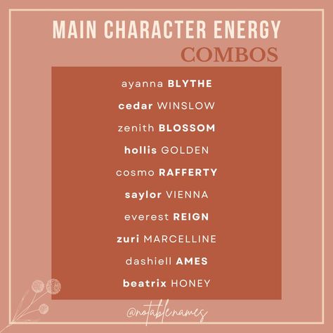 Main Character Names, Different Vibes, Main Character Energy, Gender Neutral Names, Ya Novels, Exude Confidence, Writing Resources, Character Names, Main Character