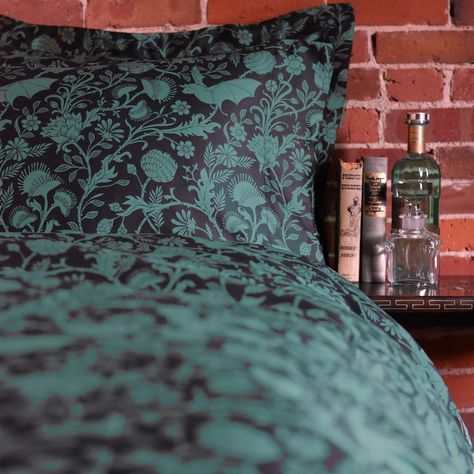 Absinthe Bats - Sin in Linen Whimsigoth Bedroom, Green Comforter Sets, Elysian Fields, Fairy Bedroom, Goth Bedroom, Green Sheets, Green Duvet, Midnight Garden, Full Duvet Cover