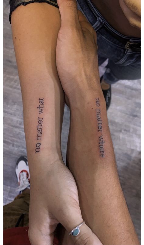 Matching Quote Tattoos, Matching Bff Tattoos, Twin Tattoos, Small Matching Tattoos, Sibling Tattoos, Bff Tattoos, Cute Tiny Tattoos, Bf Gf, Best Friend Tattoos