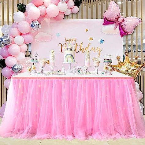 Pink Tulle Table Skirt, Tulle Tablecloth, Tutu Table Skirt, Tutu Table, Tulle Table Skirt, Party Cake Table, Tulle Table, Cake Dessert Table, Baby Shower Table Decorations