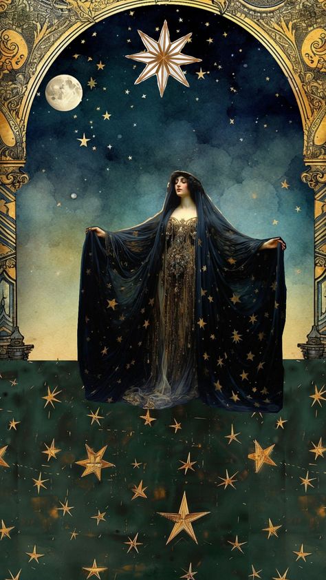 Vintage Celestial Aesthetic, Celestial Magic Aesthetic, 1920s Celestial, Astrology Art Vintage, Mysticism Aesthetic, Celestial Academia, Celestial Witch Aesthetic, Mystical Christmas, Victorian Celestial