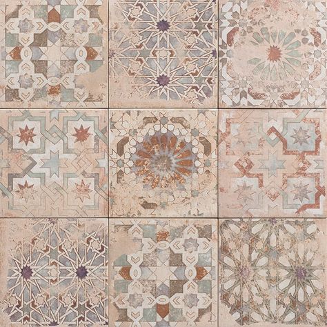 Fussion - Serie Fondant - Mainzu ceramics Spanish Tiles Bathroom, Mediterranean Flooring, Tuscan Bathroom Ideas, Flooring Pattern Design, Spanish Floor Tile, Big Cabin, Bohemian Tiles, Mediterranean Tiles, Patchwork Tiles