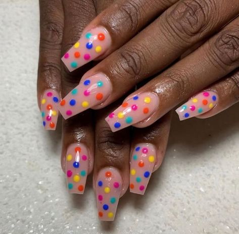 15 Winter Rainbow Nail Ideas for 2023-2024 - thepinkgoose.com Bright Polka Dot Nails, Rainbow Nail Ideas, Rainbow Tips, Polka Dot Nail Designs, Dot Nail Designs, Polka Dot Nail Art, Rainbow Nail Art, Multicolored Nails, Rainbow Nail