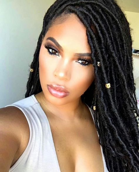 Goddess Locs Faux Locs Styles Shoulder Length, Faux Locs Styles, Faux Braids, Crochet Locs, Marley Twist, Faux Loc, 4 Braids, Locs Styles, American Hairstyles