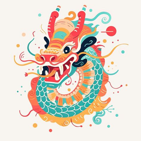 Chinese dragon abstract illustration. Chinese year of the dragon royalty free stock image Chinese New Year Dragon Tattoo, Year Of Dragon Illustration, Dragon Art Ideas, Cny Dragon Illustration, Cartoon Chinese Dragon, Chinese Dragon Illustration Cute, Dragon New Year Illustration, Chinese New Year Dragon Drawing, Chinese Dragon Doodle