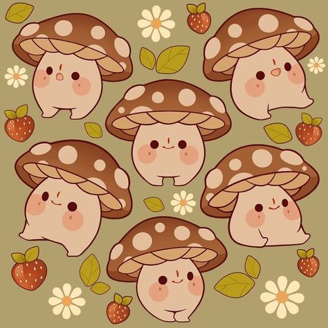 Mushroom Drawing People, Cute Simple Mushroom Drawings, Mushroom Anime Icon, Cute Mushroom People, Cute Mushroom Doodle, Mushroom Core Aesthetic, Colorful Mushroom Art, Chibi Mushroom, Mushroom Oc