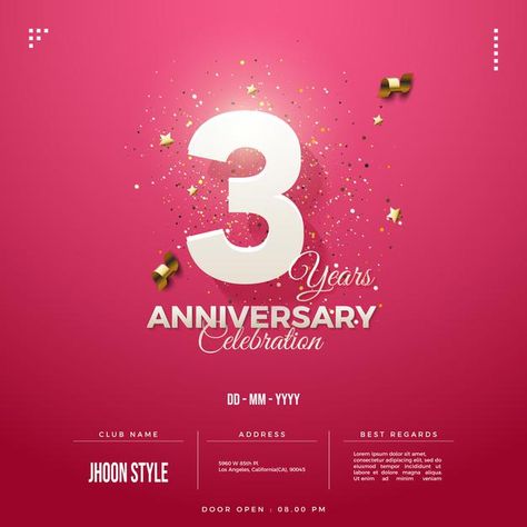 3rd anniversary party invitation with so... | Premium Vector #Freepik #vector #background #birthday #invitation #happy-birthday Happy Anniversary Poster Design, Creative Birthday Poster Graphic Design, Birthday Design Poster Ideas, Anniversary Social Media Post Design, Brand Anniversary Creative Ads, Birthday Sale Design, Corporate Anniversary Poster, Birthday Sale Poster, Corporate Birthday Post