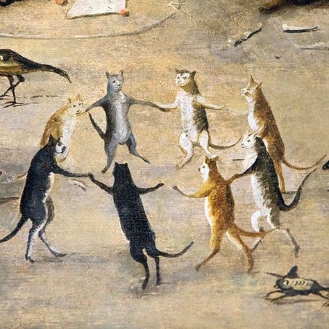 darklordcat Cats dance to a Satanic tune in a detail from “The Witches Cove”, a 16th century Flemish painting by a follower of Jan Mandijn. Medieval Cat, Flemish Painting, Medieval Witch, Witches Dance, Medieval Artwork, Medieval Paintings, Dancing Cat, The Witches, Witch Cat