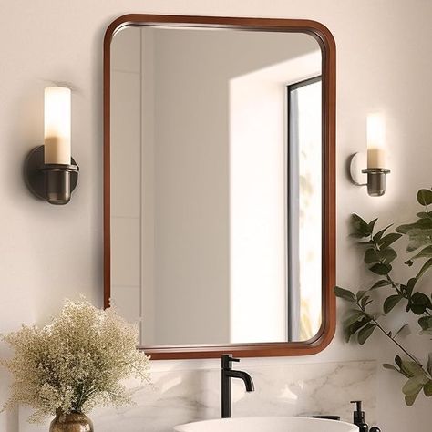 Amazon.com: WallBeyond Wood Framed Mirrors for Bathroom, 24x36 Inch Wooden Frame Wall Mirror Farmhouse Wall Mounted Rectangle Mirror for Vanity (Horizontal/Vertical) : Home & Kitchen Mirror For Vanity, Wood Mirror Bathroom, Mirror Farmhouse, Bathroom Mirror Frame, Farmhouse Bathroom Vanity, Mirror Inspiration, Wooden Mirror Frame, Wood Framed Mirror, Rectangle Mirror