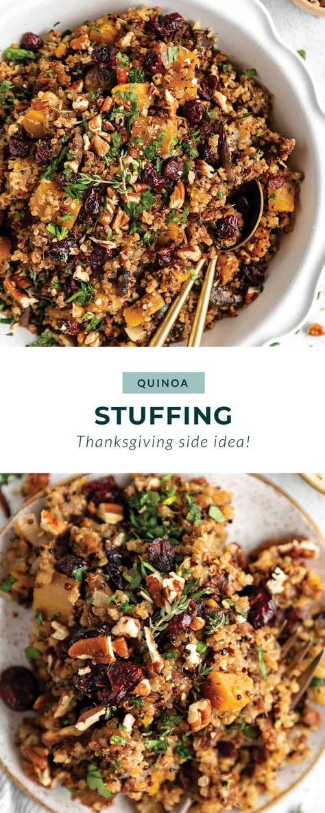 This quinoa stuffing recipe is a great side dish for Thanksgiving or if you are looking for a quinoa dish throughout the week. Quinoa Side Dish, Side Dish For Thanksgiving, Quinoa Stuffing, Savory Quinoa, Squash Quinoa, Butternut Squash Quinoa, Pumpkin Quinoa, Quinoa Dishes, Gluten Free Stuffing