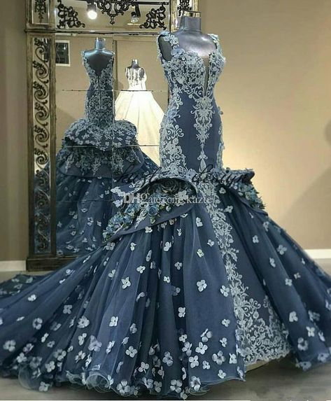 Gorgeous Mermaid 3D Appliqued Rose Floral Wedding Dresses 2018 Navy Blue Sheer Neck Religion Church Ruffles Pointed Trumpet Wedding Gown Mermaid Wedding Dress Long Sleeve Wedding Dresses Lace Wedding Dress Online with $333.34/Piece on Kazte's Store | DHgate.com Ruffle Bridal Gown, Floral Wedding Dresses, Mermaid 3d, Blue Wedding Gowns, Lace Wedding Dress With Sleeves, Wedding Dresses 2018, Long Sleeve Wedding Dress Lace, Floral Wedding Dress, Pageant Gowns