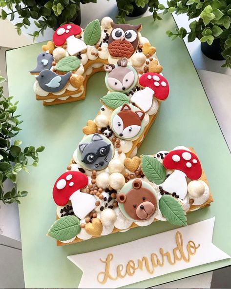 2nd Birthday Cake Boy, Woodland Birthday Cake, Toddler Birthday Cakes, Cake Designs For Boy, Second Birthday Cakes, Alphabet Cake, Number Birthday Cakes, Baby Boy Birthday Cake, Woodland Animal Birthday