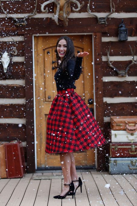 buffalo plaid outfit for Christmas- See More Buffalo Check Ideas on B. Lovely Events Christmas Skirts Outfit, Red Buffalo Plaid Outfit Women, Christmas Dress Code Ideas, Christmas Skirts, Plaid Outfit, Plaid Heels, Cute Christmas Outfits, Christmas Skirt, Christmas Engagement