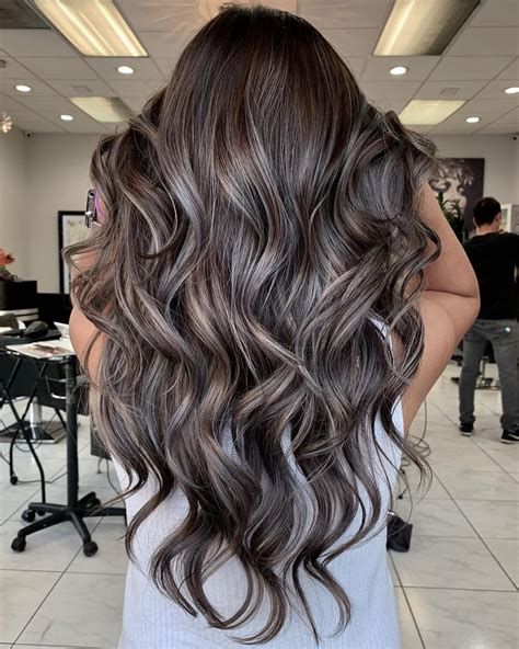 Brown And Silver Hair, Highlights On Dark Brown Hair, Brown Hair With Silver Highlights, Silver Hair Highlights, Highlights For Dark Brown Hair, Brown Hair Inspo, Brunette Hair With Highlights, Silver Highlights, Dark Hair With Highlights