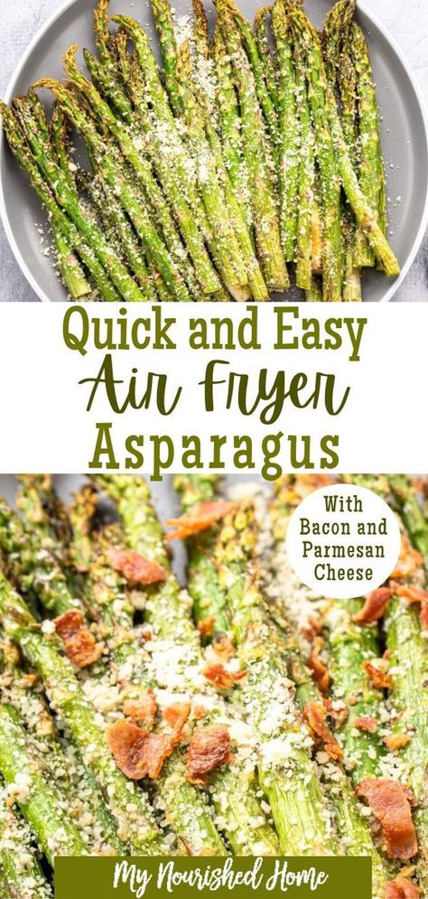 This quick and easy air fryer asparagus is a simple side dish that is healthy and delicious. The asparagus is seasoned with salt, pepper, and olive oil then topped with melted parmesan cheese and bacon bits giving you a tasty crunch in every bite! This recipe cooks in less than 10 minutes and makes four servings. Air Fryer Asparagus, Easy Asparagus Recipes, Best Asparagus Recipe, Parmesan Asparagus, Asparagus Fries, Healthy Recipes For Diabetics, Air Fryer Oven Recipes, Healthy Vegetable, Easy Holiday Recipes