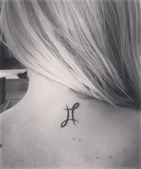 Gemini tattoo Gemini Ear Tattoo, Geometric Gemini Tattoo, Zodiac Symbol Tattoos, Twin Sister Tattoos, Mum Tattoos, Tattoo Gemini, Gemini Sign Tattoo, Gemini Zodiac Symbol, Gemini Tattoos