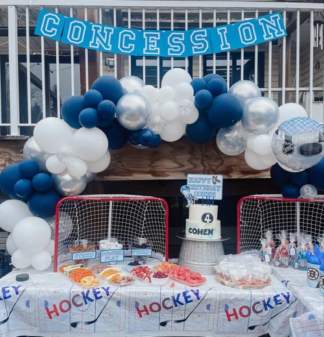 One Year Old Hockey Birthday, Nhl Birthday Party, Nhl Theme Birthday Party, Hockey Decorations Party, Hockey Theme First Birthday, Ice Hockey Birthday Party, 1st Birthday Hockey Theme, Ice Hockey Party Ideas, Nhl Birthday Party Ideas