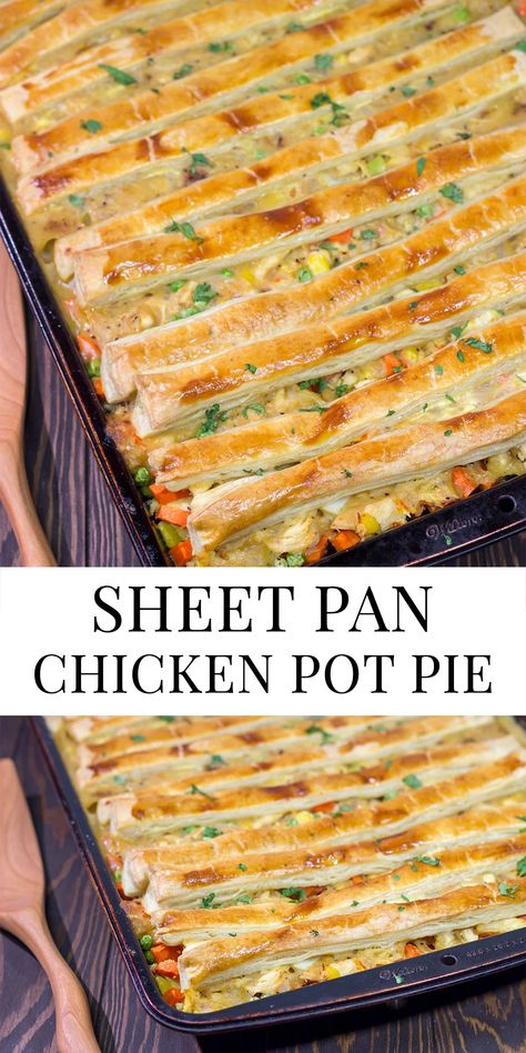 Sheet Pan For A Crowd, 4 Pies In One Pan, Chicken Pot Pie Sheet Pan, Sheet Chicken Pot Pie, Bake Sheet Pan Meals, Fall Recipes Sheet Pan, One Pan Sheet Meals, Fall Chicken Recipes Sheet Pan, Healthy One Pan Casserole