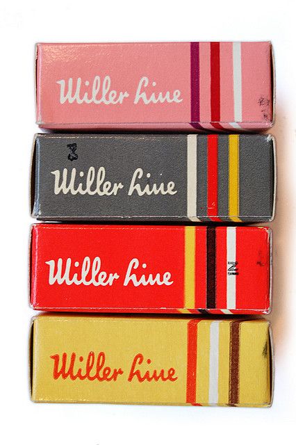 Miller Line Typewriter Ribbon Boxes, via UPPERCASE Visuell Identitet, Ribbon Box, Graphic Design Collection, Vintage Packaging, Graphic Design Packaging, Ui Design Inspiration, Typography Letters, Vintage Magazine, Vintage Graphics