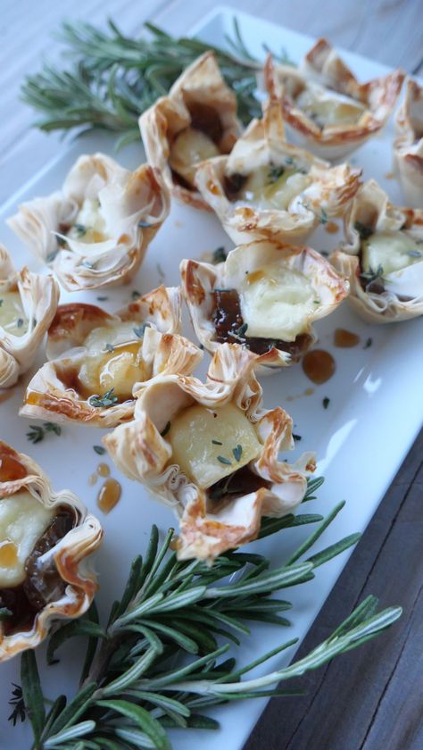 Spicy Honey Baked Fig & Brie Bites  — Bella Oldham Fig And Brie Bites, Baked Brie Phyllo Cups, Hot Honey Baked Brie Bites, Fig Brie Bites, Hot Honey Brie Bites, Puff Pastry Brie Bites, Honey Brie Bites, Brie Bites Appetizer, Brie Phyllo Cups